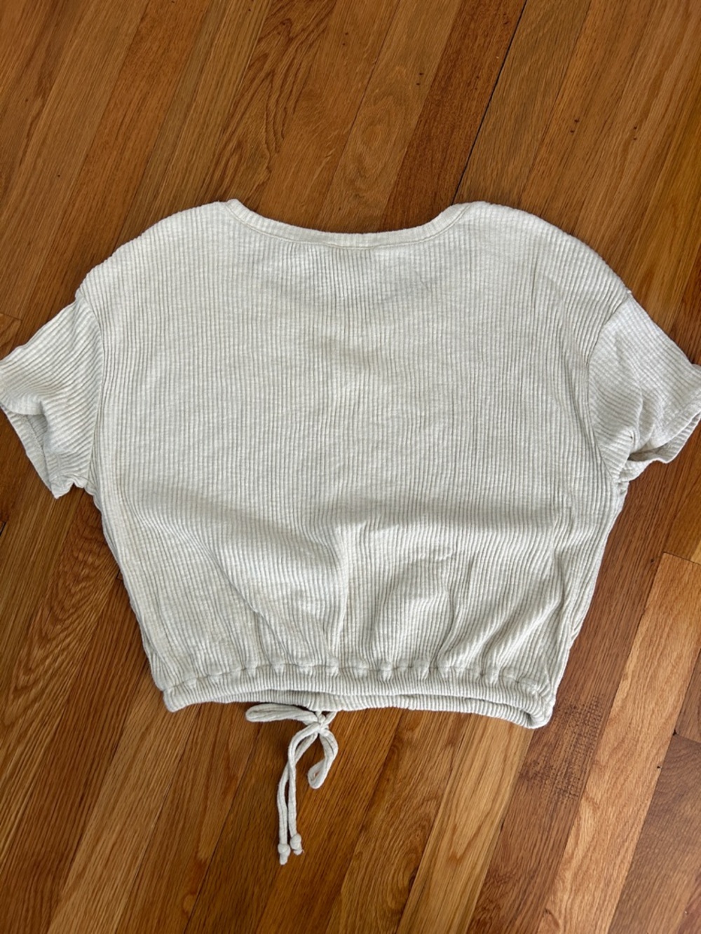 Express Cropped Ribbed Drawstring Tee - Cream - Picture 2 of 3